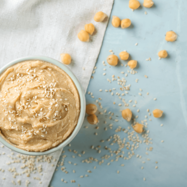 Hummus dip on table