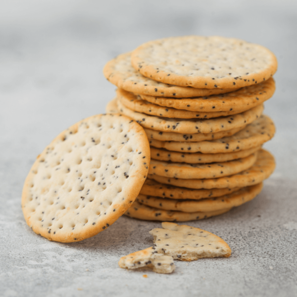 Crackers stacked on top of each other on a table.