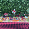 Charcuterie boards laid out on table.