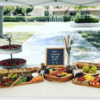 Charcuterie boards laid out on table.